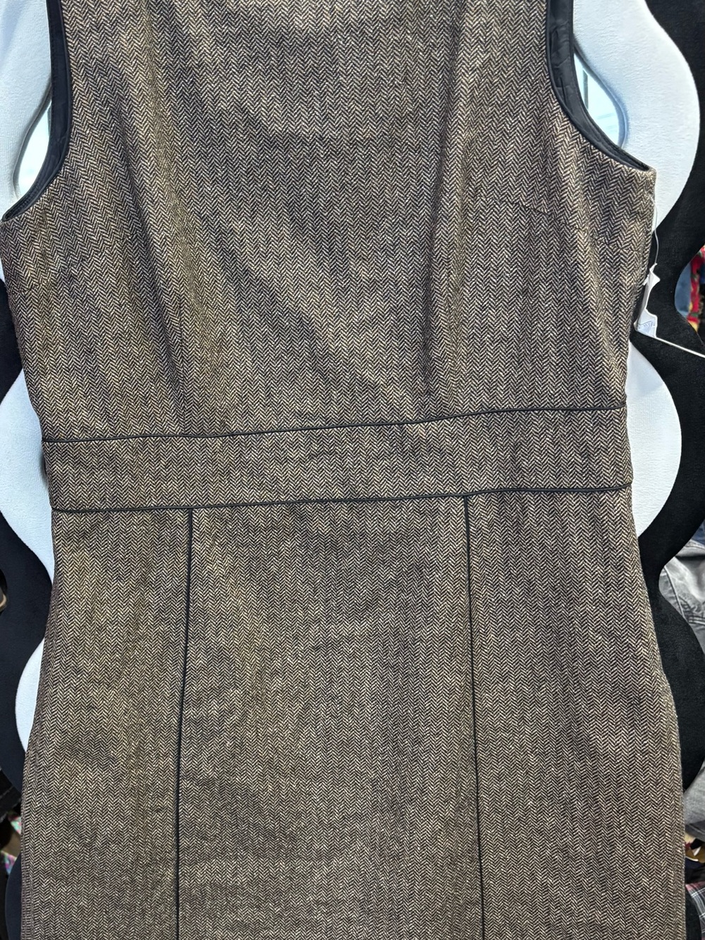 Willi Smith Brown Herringbone Midi Sheath Dress with Black Trim